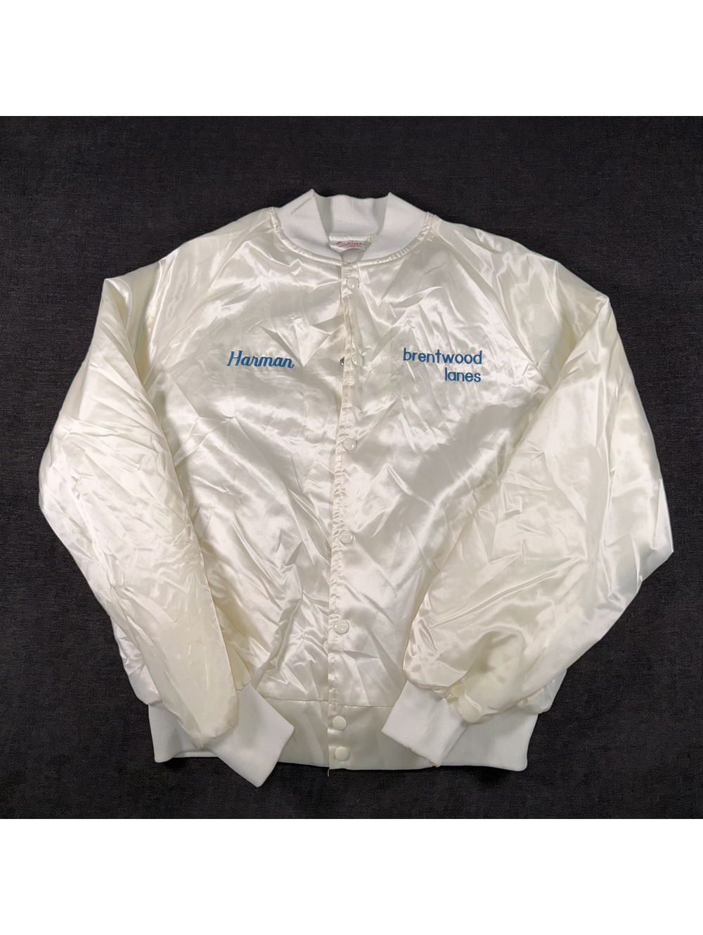 Vintage Satins White Nylon Satin Bomber Jacket Large